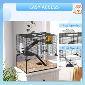 23.5" Multi - Tier Hamster Cage with Tubes, Ramps, Wheel, and Hut - Small Pet Homes