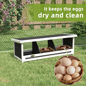 3 - Compartment Wooden Chicken Bedding & Nesting Box with Asphalt Roof – Compact Coop Nest for Up to 3 Hens - Small Pet Homes