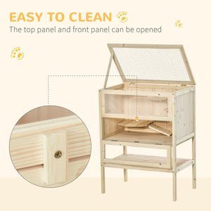 3 - Tier Wooden Cage – For Hamsters, Rats, Mice, and Gerbils Hutch with Openable Top, Front Door & Storage Shelf, Natural Wood - Small Pet Homes