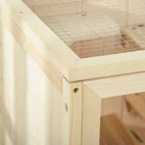 3 - Tier Wooden Cage – For Hamsters, Rats, Mice, and Gerbils Hutch with Openable Top, Front Door & Storage Shelf, Natural Wood - Small Pet Homes