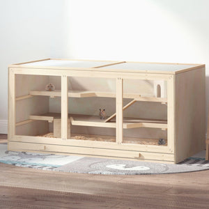 3 - Tier Wooden Hamster Cage Habitat – Large Fir Wood Playhouse with Ramps & Opening Roof for Mice, Rats & Small Rodents - Small Pet Homes