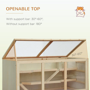 3 - Tier Wooden Hamster Cage Habitat – Large Fir Wood Playhouse with Ramps & Opening Roof for Mice, Rats & Small Rodents - Small Pet Homes
