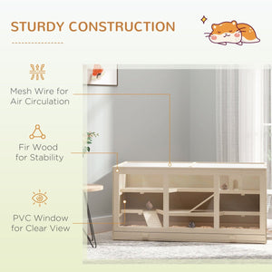 3 - Tier Wooden Hamster Cage Habitat – Large Fir Wood Playhouse with Ramps & Opening Roof for Mice, Rats & Small Rodents - Small Pet Homes