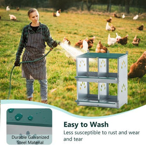 4 - Compartment Metal Chicken Bedding & Nesting Box – Wall - Mounted Galvanized Steel Egg Laying Box, Green - Small Pet Homes