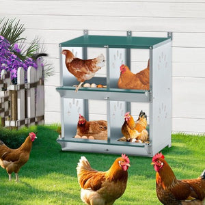 4 - Compartment Metal Chicken Bedding & Nesting Box – Wall - Mounted Galvanized Steel Egg Laying Box, Green - Small Pet Homes