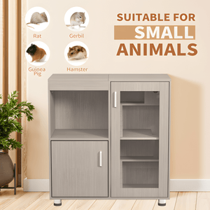 4 - Tier Wooden Guinea Pig & Hamster Cage with Lockers, Acrylic Windows, Openable Top - Spacious Small Animal Habitat - Small Pet Homes