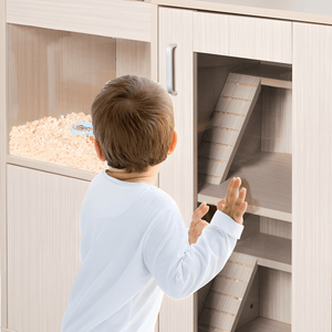 4 - Tier Wooden Guinea Pig & Hamster Cage with Lockers, Acrylic Windows, Openable Top - Spacious Small Animal Habitat - Small Pet Homes