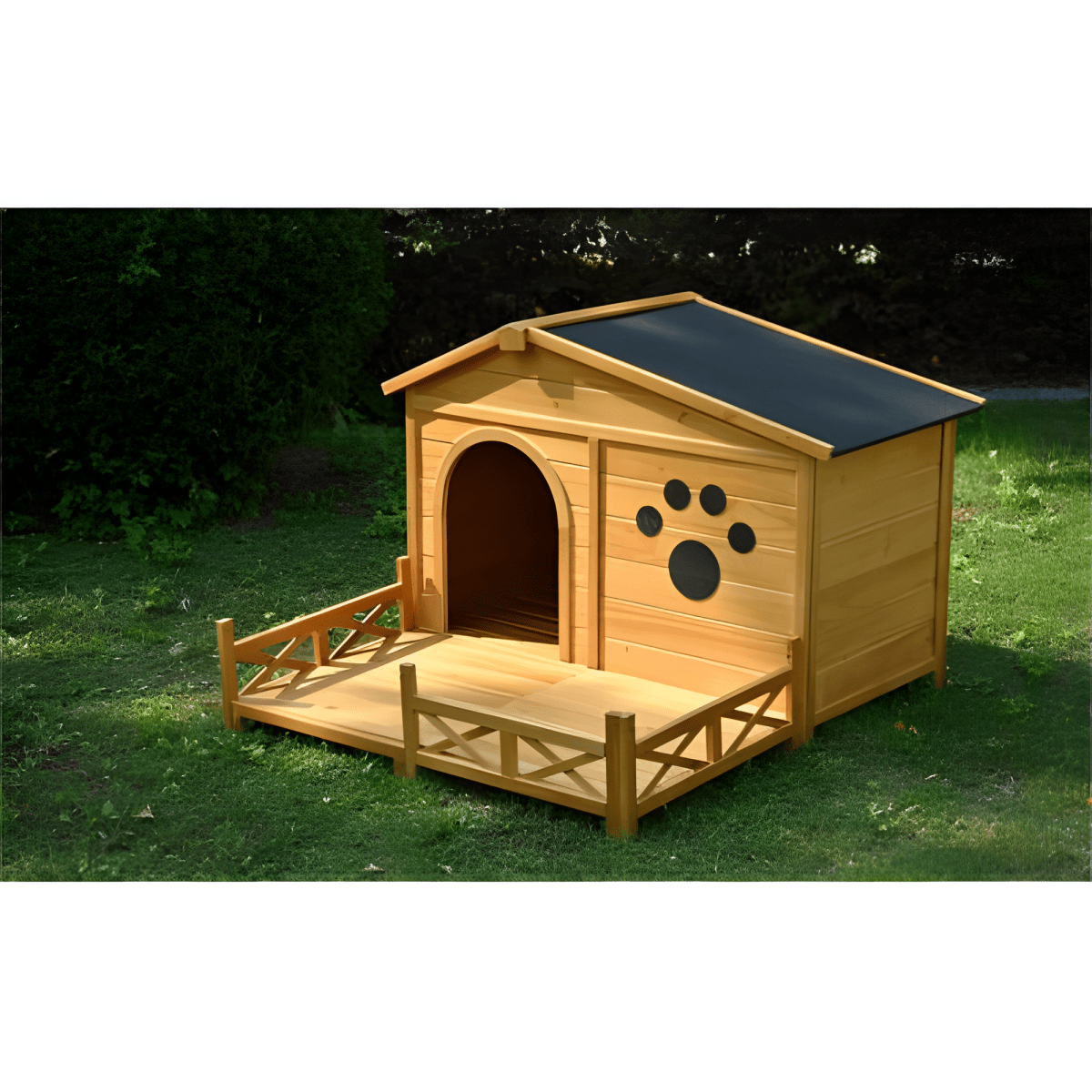 48" Wooden Outdoor Dog House with Porch - Weatherproof, Raised Floor, Easy Assembly, Medium Dog Kennel - Small Pet Homes