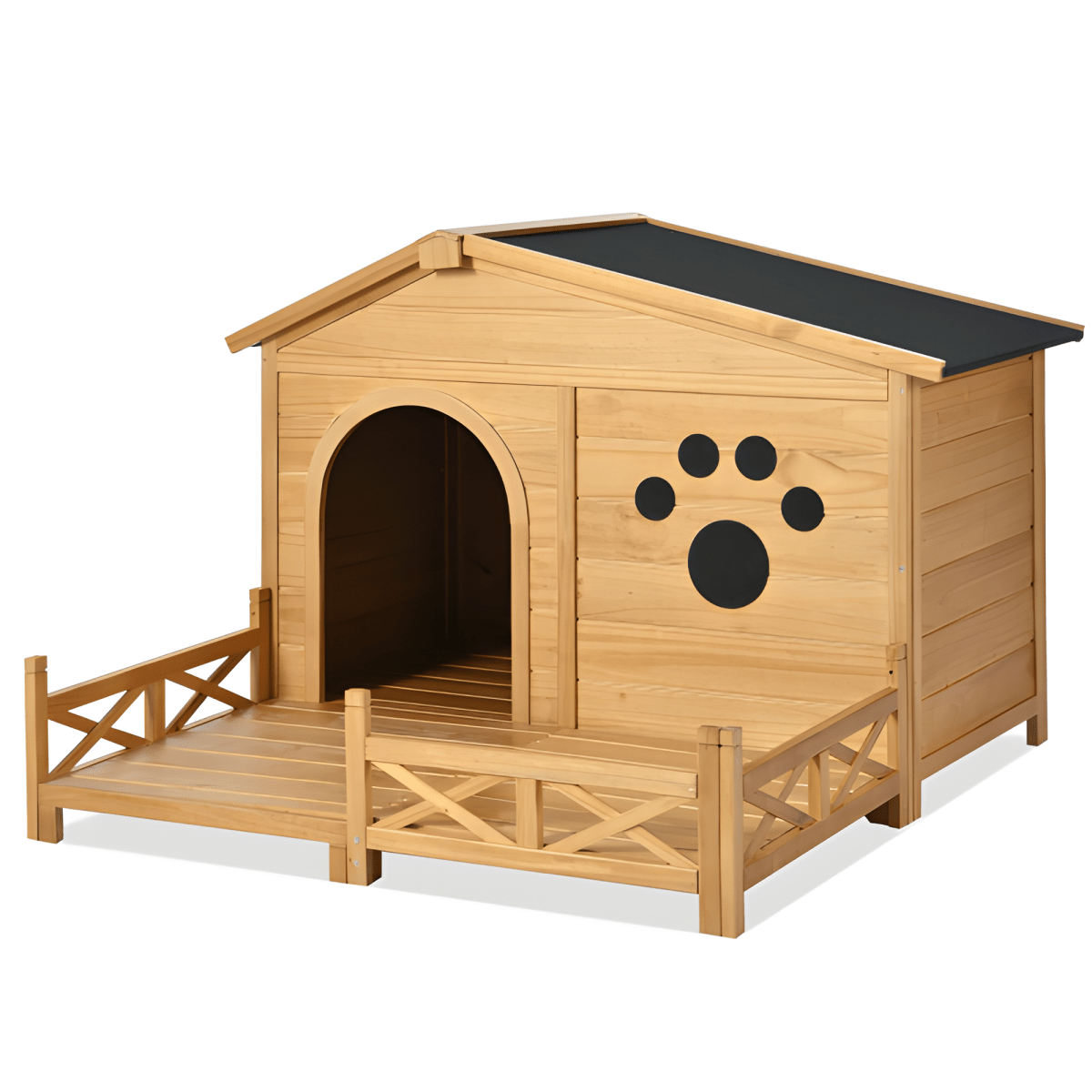48" Wooden Outdoor Dog House with Porch - Weatherproof, Raised Floor, Easy Assembly, Medium Dog Kennel - Small Pet Homes