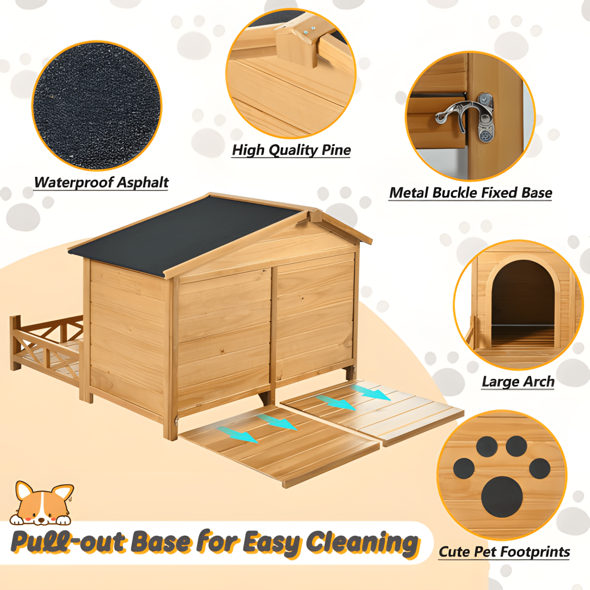 48" Wooden Outdoor Dog House with Porch - Weatherproof, Raised Floor, Easy Assembly, Medium Dog Kennel - Small Pet Homes