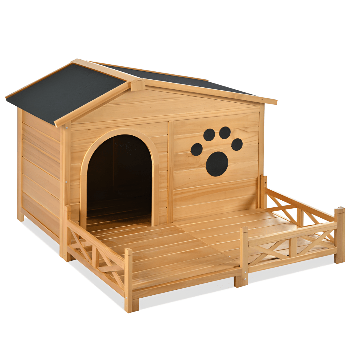 48" Wooden Outdoor Dog House with Porch - Weatherproof, Raised Floor, Easy Assembly, Medium Dog Kennel - Small Pet Homes