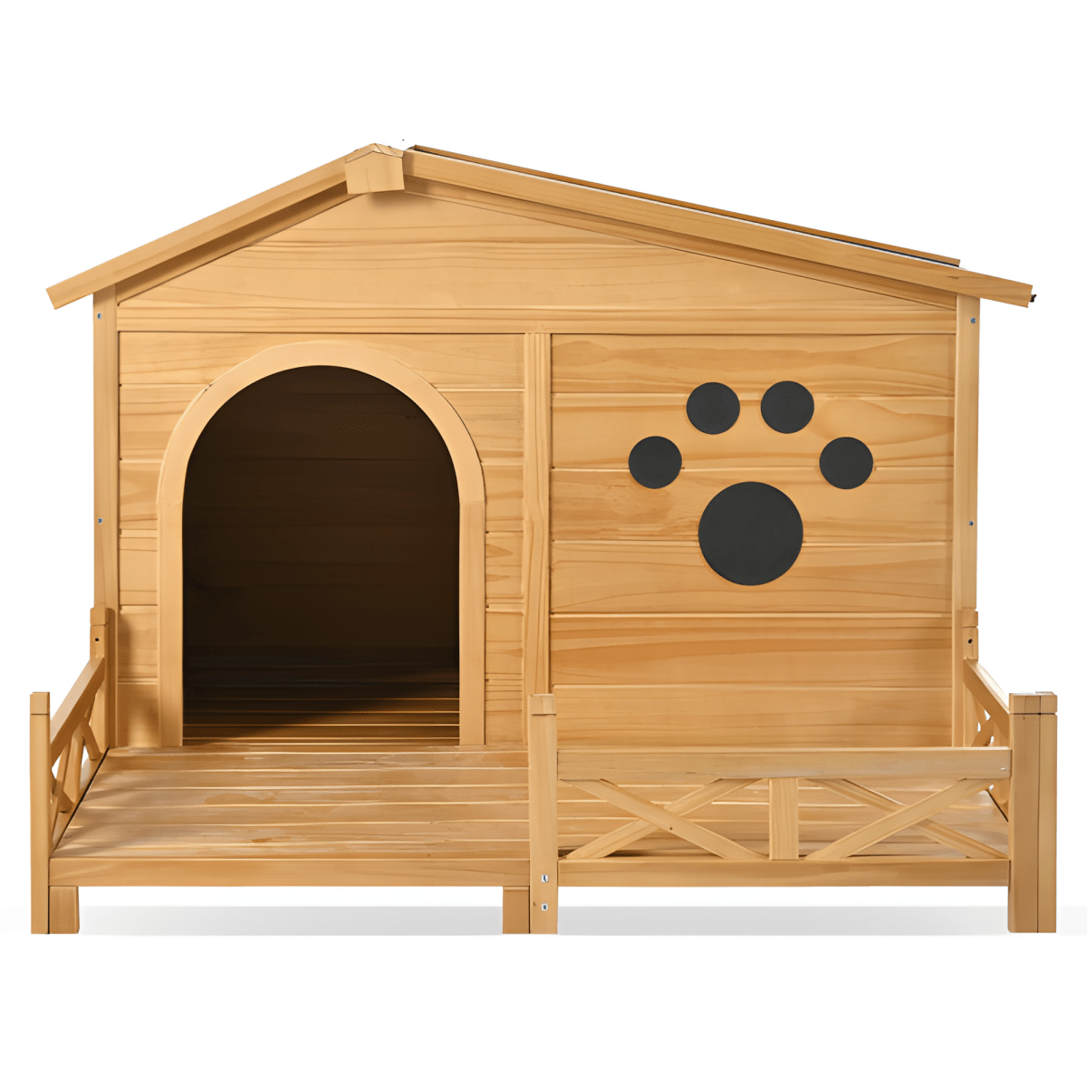 48" Wooden Outdoor Dog House with Porch - Weatherproof, Raised Floor, Easy Assembly, Medium Dog Kennel - Small Pet Homes