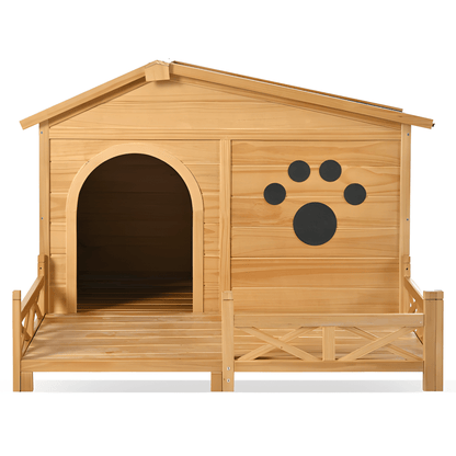 48" Wooden Outdoor Dog House with Porch - Weatherproof, Raised Floor, Easy Assembly, Medium Dog Kennel - Small Pet Homes
