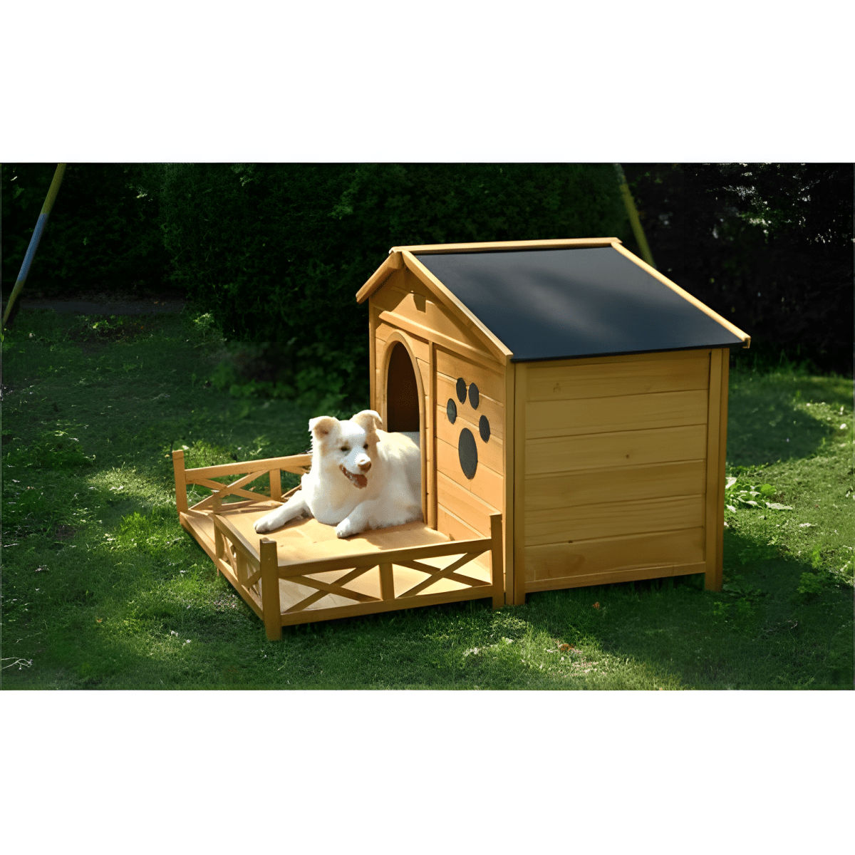 48" Wooden Outdoor Dog House with Porch - Weatherproof, Raised Floor, Easy Assembly, Medium Dog Kennel - Small Pet Homes