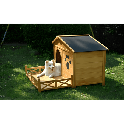48" Wooden Outdoor Dog House with Porch - Weatherproof, Raised Floor, Easy Assembly, Medium Dog Kennel - Small Pet Homes
