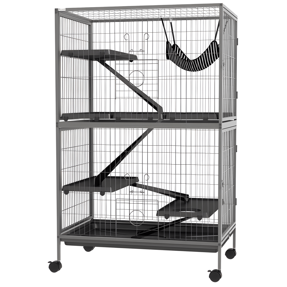 50" 5 - Tier Ferret Cage, Heavy Duty Wire with Hammock, Removable Tray, Rolling Design, Grey - Small Pet Homes