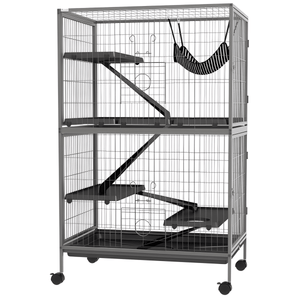50" 5 - Tier Ferret Cage, Heavy Duty Wire with Hammock, Removable Tray, Rolling Design, Grey - Small Pet Homes