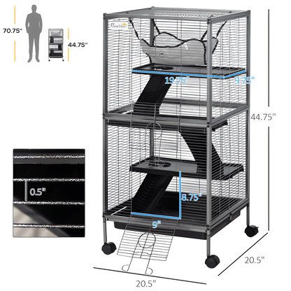 50" 5 - Tier Ferret & Chinchilla Cage with Hammock, Rolling Design, Heavy Duty Wire, Removable Tray, Grey - Small Pet Homes