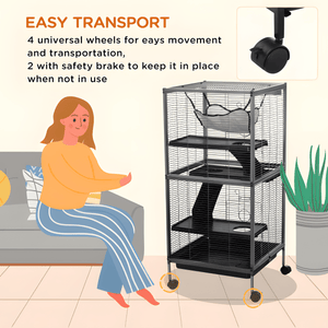 50" 5 - Tier Ferret & Chinchilla Cage with Hammock, Rolling Design, Heavy Duty Wire, Removable Tray, Grey - Small Pet Homes