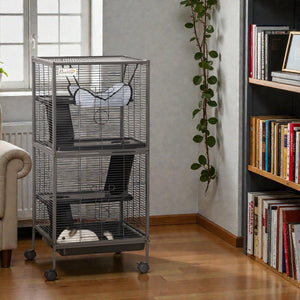 50" 5 - Tier Ferret & Chinchilla Cage with Hammock, Rolling Design, Heavy Duty Wire, Removable Tray, Grey - Small Pet Homes