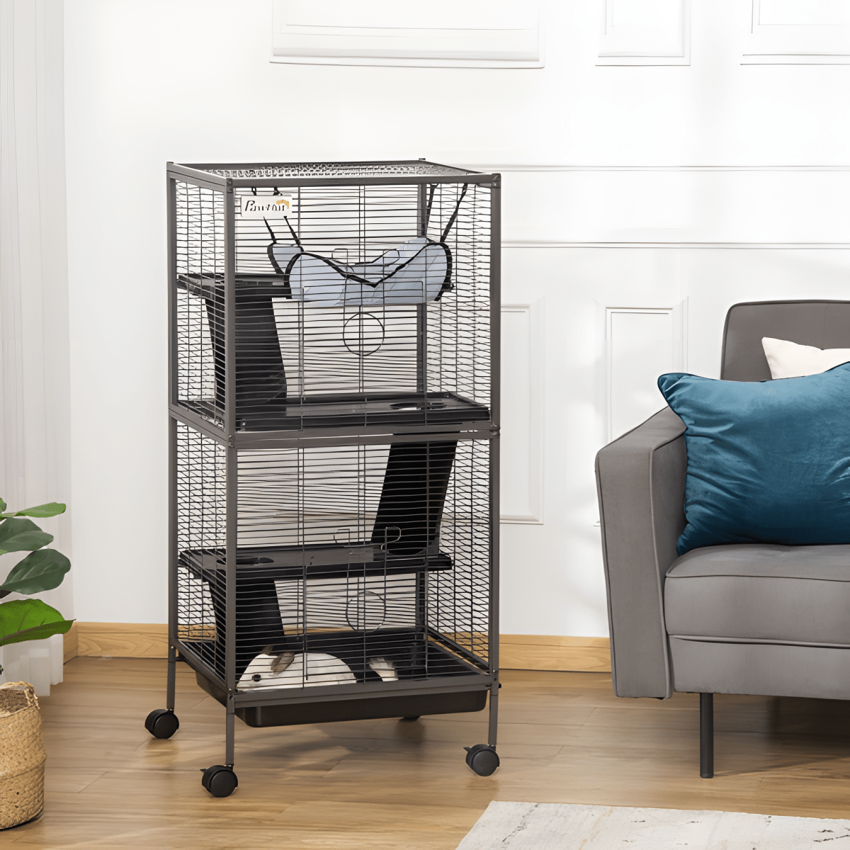50" 5 - Tier Ferret & Chinchilla Cage with Hammock, Rolling Design, Heavy Duty Wire, Removable Tray, Grey - Small Pet Homes