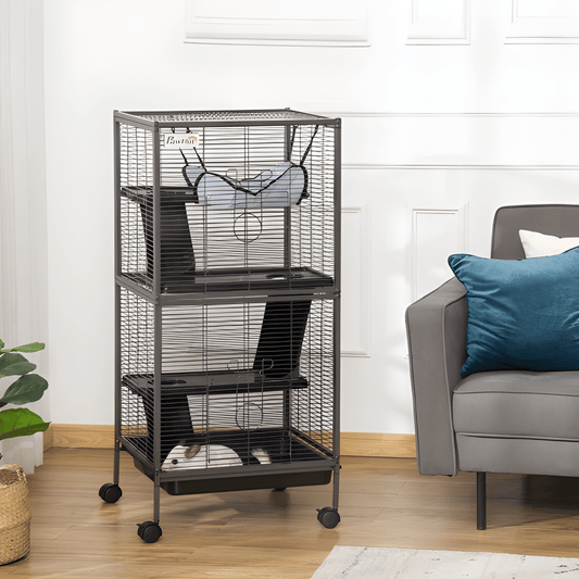 50" 5 - Tier Ferret & Chinchilla Cage with Hammock, Rolling Design, Heavy Duty Wire, Removable Tray, Grey - Small Pet Homes