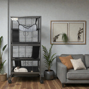 50" 5-Tier Ferret & Chinchilla Cage with Hammock, Rolling Design, Heavy Duty Wire, Removable Tray, Grey