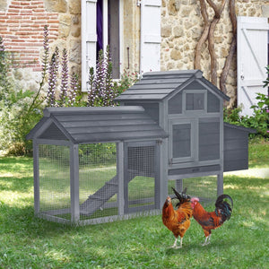 59" Small Wooden Chicken Coop with Nesting Box & Run – Outdoor Hen House with 2 Doors - Small Pet Homes
