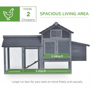 59" Small Wooden Chicken Coop with Nesting Box & Run – Outdoor Hen House with 2 Doors - Small Pet Homes