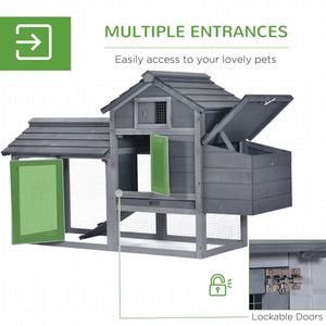 59" Small Wooden Chicken Coop with Nesting Box & Run – Outdoor Hen House with 2 Doors - Small Pet Homes