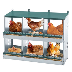 6 - Compartment Roll Away Chicken Nesting Box for Laying Eggs – Galvanized Metal - Small Pet Homes