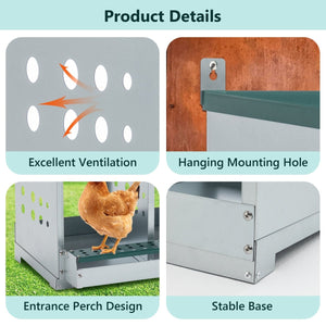 6 - Compartment Roll Away Chicken Nesting Box for Laying Eggs – Galvanized Metal - Small Pet Homes