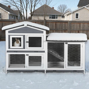 61" Indoor & Outdoor Wooden Rabbit Hutch with Roof, Trays & Enclosed Shelter – Safe, Easy - to - Clean Bunny Cage - Small Pet Homes