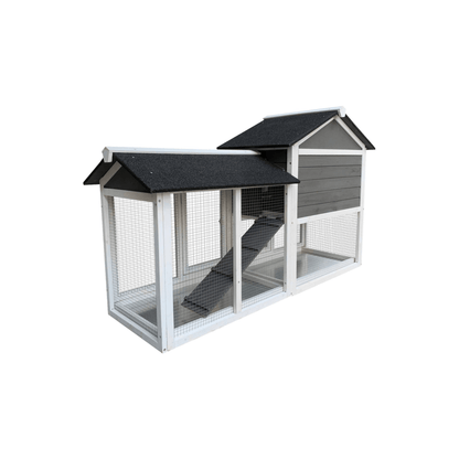 61" Outdoor Wooden Rabbit Hutch with Extension - Three Sliding Trays, Non - Slip Ramp, Waterproof Roof, Easy Access - Small Pet Homes