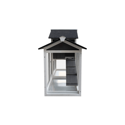 61" Outdoor Wooden Rabbit Hutch with Extension - Three Sliding Trays, Non - Slip Ramp, Waterproof Roof, Easy Access - Small Pet Homes