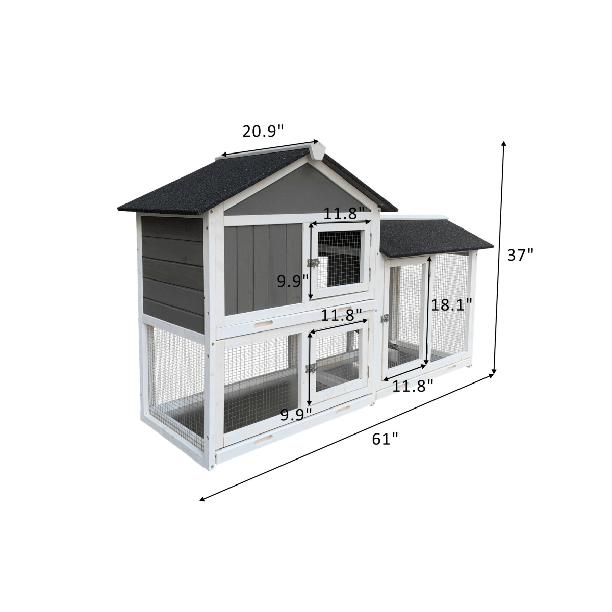 61" Outdoor Wooden Rabbit Hutch with Extension - Three Sliding Trays, Non - Slip Ramp, Waterproof Roof, Easy Access - Small Pet Homes