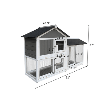61" Outdoor Wooden Rabbit Hutch with Extension - Three Sliding Trays, Non - Slip Ramp, Waterproof Roof, Easy Access - Small Pet Homes