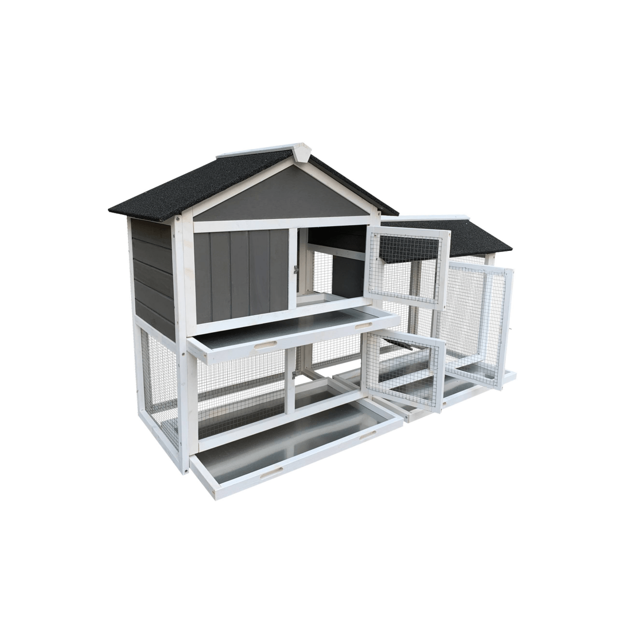61" Outdoor Wooden Rabbit Hutch with Extension - Three Sliding Trays, Non - Slip Ramp, Waterproof Roof, Easy Access - Small Pet Homes