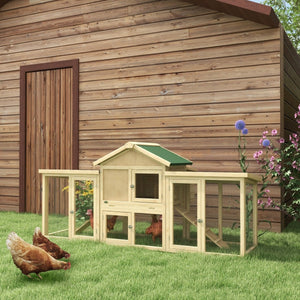 65" Wooden Chicken Coop with Nesting Box & Outdoor Run – Elevated Poultry & Small Animal House - Small Pet Homes