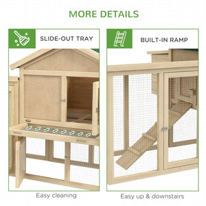 65" Wooden Chicken Coop with Nesting Box & Outdoor Run – Elevated Poultry & Small Animal House - Small Pet Homes