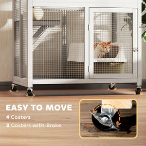 74" Outdoor Catio Cat Enclosure with Platforms, Weatherproof Roof & Wheels – Safe Outdoor Playground for Cats - Small Pet Homes