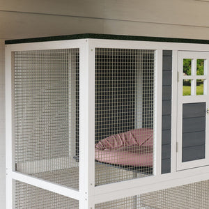 74" Outdoor Catio Cat Enclosure with Platforms, Weatherproof Roof & Wheels – Safe Outdoor Playground for Cats - Small Pet Homes