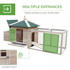 77" Wooden Chicken Coop with Bedding & Nesting Box, Outdoor Hen House with Removable Tray, Ramp & Run for Backyard and Garden - Small Pet Homes
