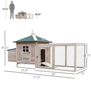 77" Wooden Chicken Coop with Bedding & Nesting Box, Outdoor Hen House with Removable Tray, Ramp & Run for Backyard and Garden - Small Pet Homes
