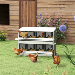 8 - Compartment Wooden Chicken Bedding & Nesting Box with Egg Collection Trays & Perches – Double Layer for 16–32 Hens - Small Pet Homes