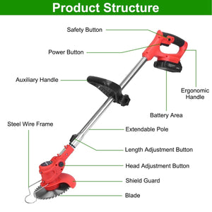 Adjustable Battery Operated Telescopic Weed Trimmer - Powerful Cordless Weed Eater - Small Pet Homes