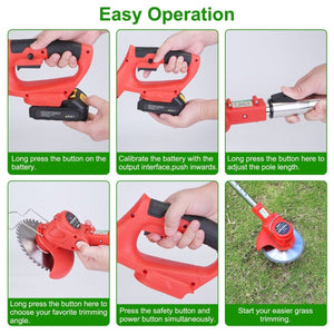 Adjustable Battery Operated Telescopic Weed Trimmer - Powerful Cordless Weed Eater - Small Pet Homes