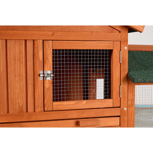 Indoor & Outdoor 2-Story Outdoor Rabbit Hutch – Weatherproof Fir Wood Bunny Cage with Pull-Out Tray & Ramp