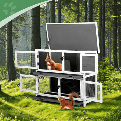 Compact 2 - Story Rabbit & Guinea Pig Hutch - Weather - Resistant and Easy to Clean - Small Pet Homes