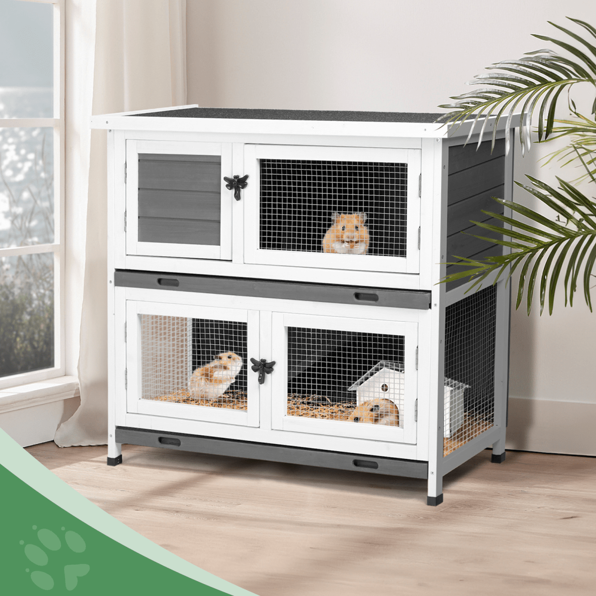 Compact 2 - Story Rabbit & Guinea Pig Hutch - Weather - Resistant and Easy to Clean - Small Pet Homes